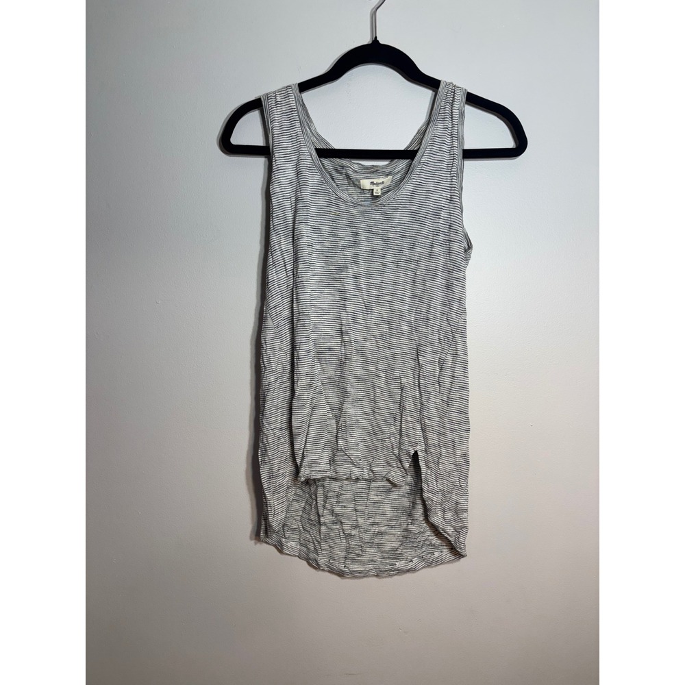 Madewell Striped Tank Top Grey White High‎ Low Hem Scoop Neck Sleeveless
